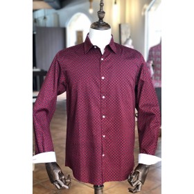 Burgundy polka dot print...