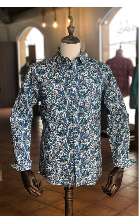 Camisa de hombre estampado cachemir azul | ABH Collection JÁVEA