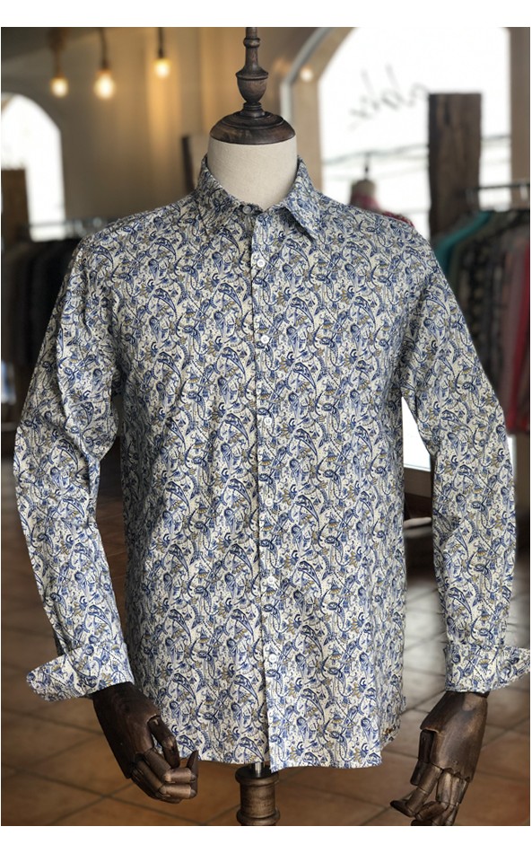 Camisa de hombre estampado arte azul | ABH Collection JÁVEA