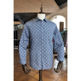 Square print men's blue shirt