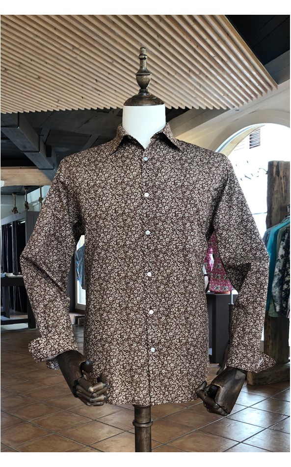 Small flower print brown men's shirt | ABH Collection JÁVEA