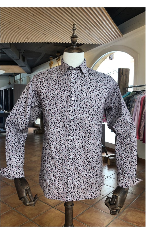White paisley print burgundy men's shirt | ABH Collection JÁVEA