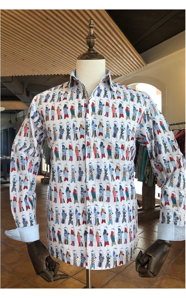 Chemise homme imprimée poisson cerf volant japonais Chemise homme imprimée poisson cerf volant japonais