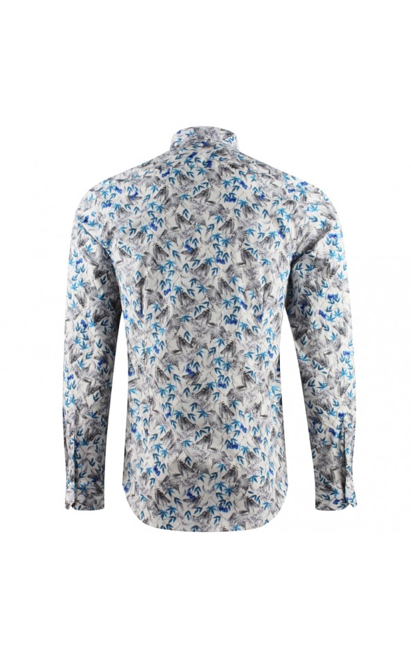 Chemise fluide imprimé col requin bleu pour homme | Sandro Paris