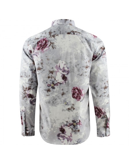 Chemise Manches Longues Ville Imprime Feuilles Modern Rouge Moyen