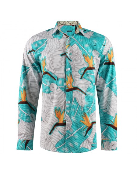 Birds of Paradise Black Rayon Aloha Shirt