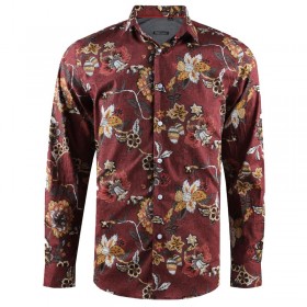 Flower print brown men's shirt