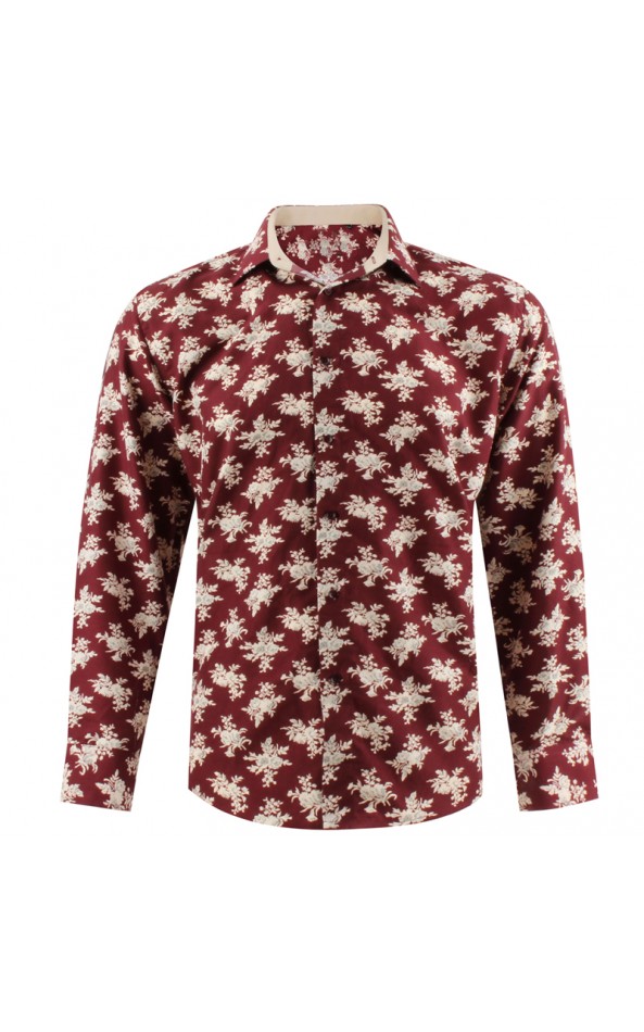 Camisa de hombre burdeos estampado de ramo de flores | ABH Collection JÁVEA