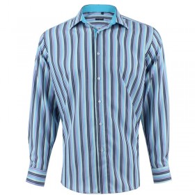 ABH Collection JÁVEA Men's blue shirt with multicolored stripes