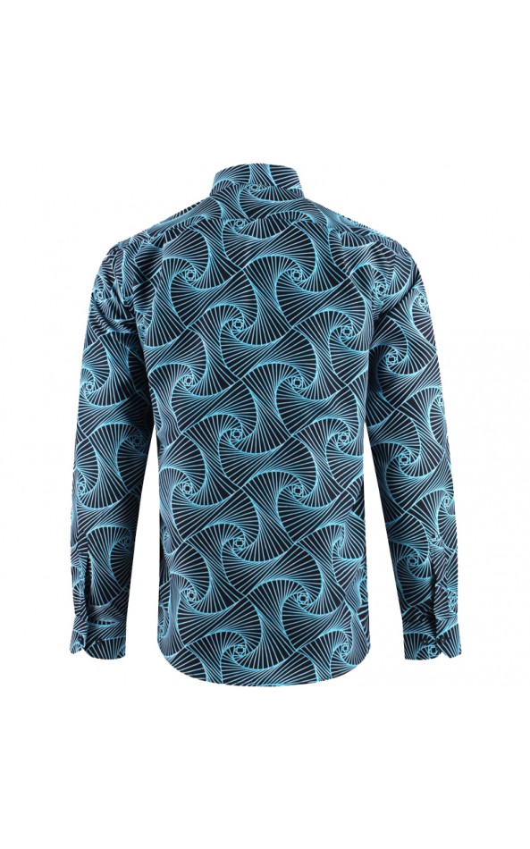 Chemise à Motif Poissons à Manches Courtes Sans Repassage   Bleu Ciel