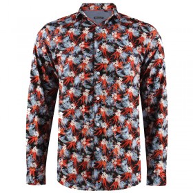 Floral print black men's shirt