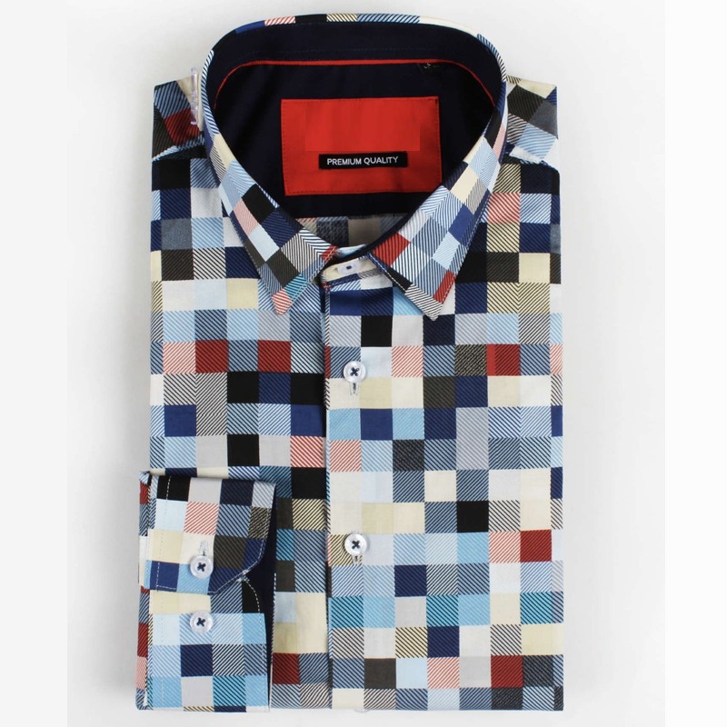 Chemise élégante à Manches Longues Pour Homme - Imprimé Couleur, Coupe Classique, 62% Coton - 3