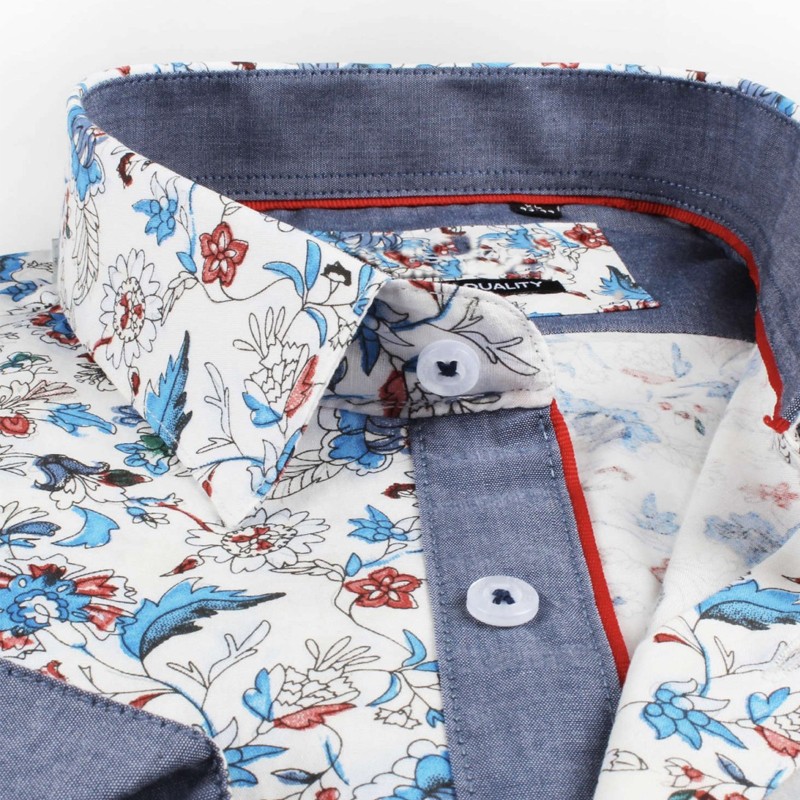 White men's shirt printed with floral design | ABH Collection JÁVEA