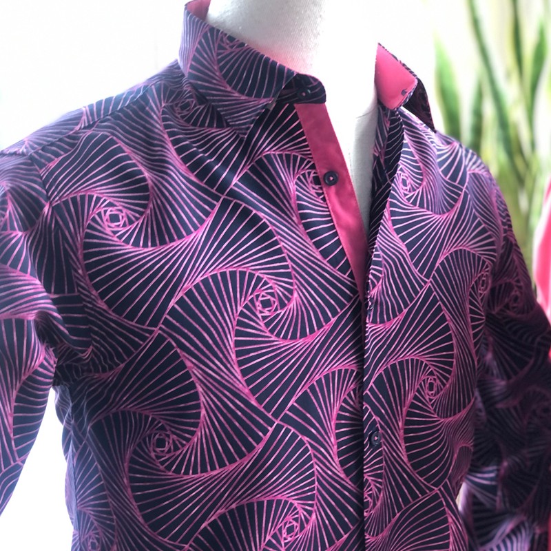 Geometric Print Fuchsia Mens Shirt Abh Collection JÁvea