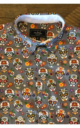 Calavera Gris De Mexicana Hombre Camisa EHYe9IW2D