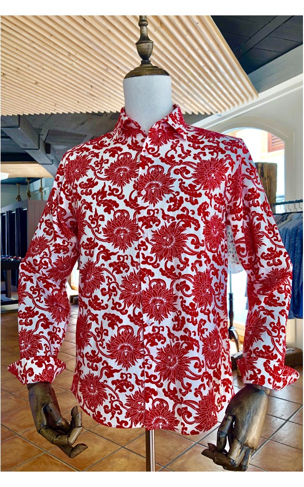 Red flower print men's shirt | ABH Collection JÁVEA