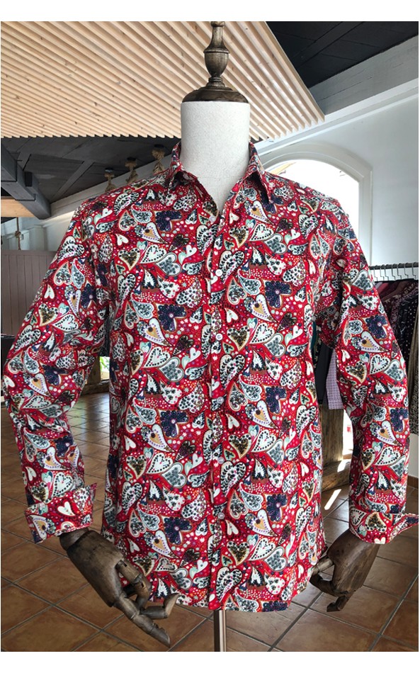 Heart print red men's shirt | ABH Collection JÁVEA